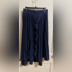 NWOT! Long Pleated Ruffle Front Skirt - Navy Blue - Large